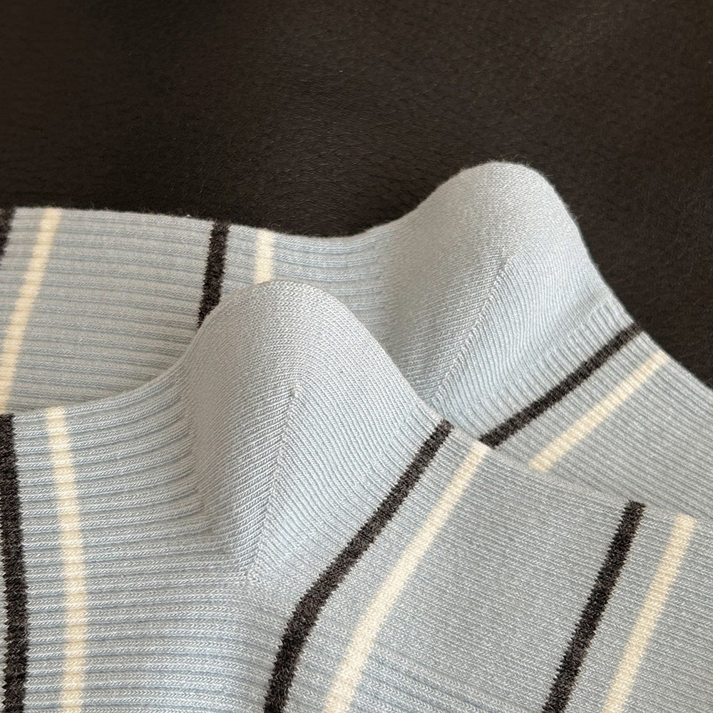 Women's Striped Cotton Crew Socks | Trendy Mid-Calf Socks