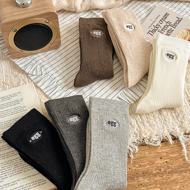 Women's Cotton Crew Socks | Embroidered Neutral Fall Socks