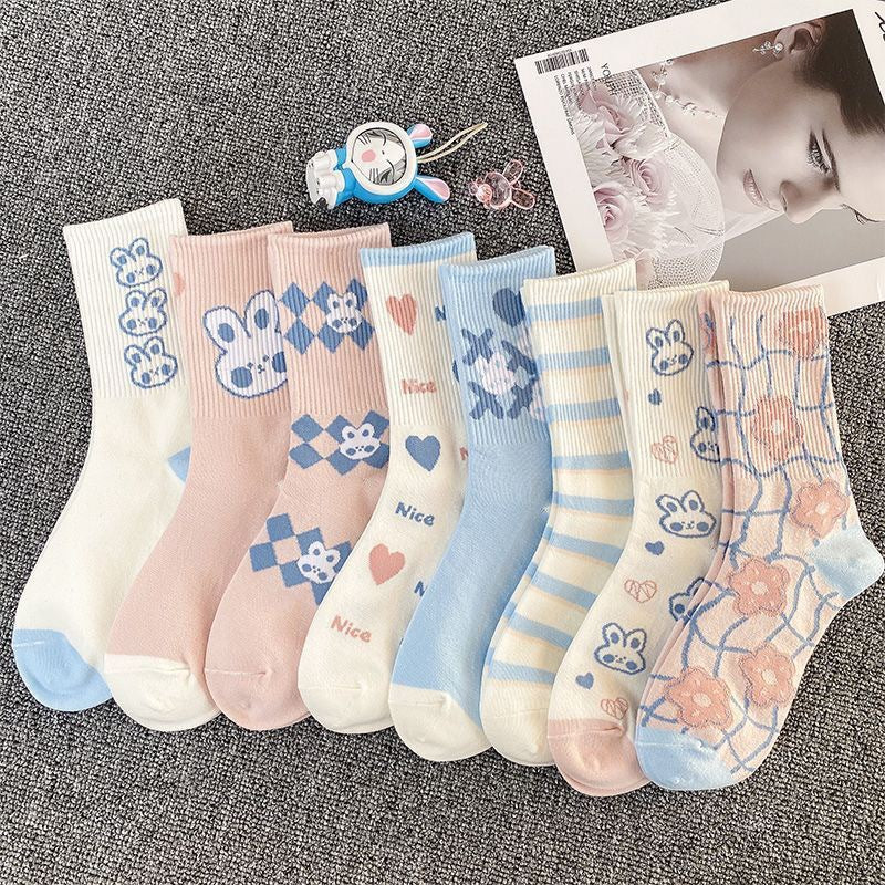 Cute Rabbit Cotton Crew Socks for Women | Casual Patterned Socks