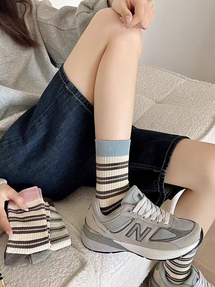 Striped Crew Socks for Women | Casual Trendy Everyday Cotton Socks