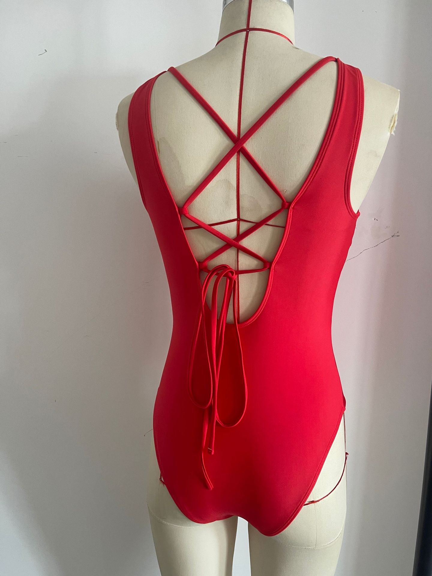 Sexy Deep-V Cutout One-Piece Swimsuit | Red Women's Swimwear