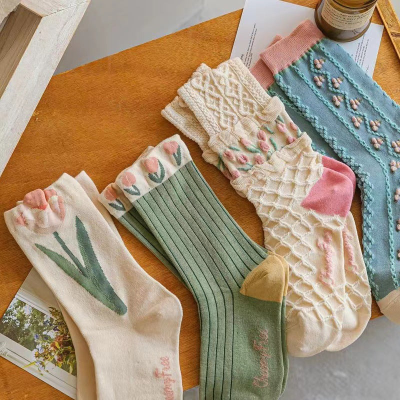 Floral Crew Socks for Women | Soft Cotton Patterned Socks