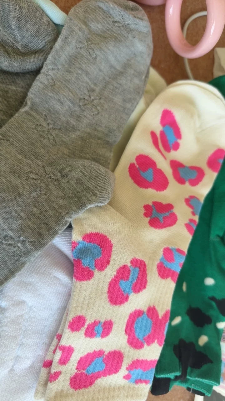 Cute Patterned Pink Crew Socks for Women | Trendy Casual Socks