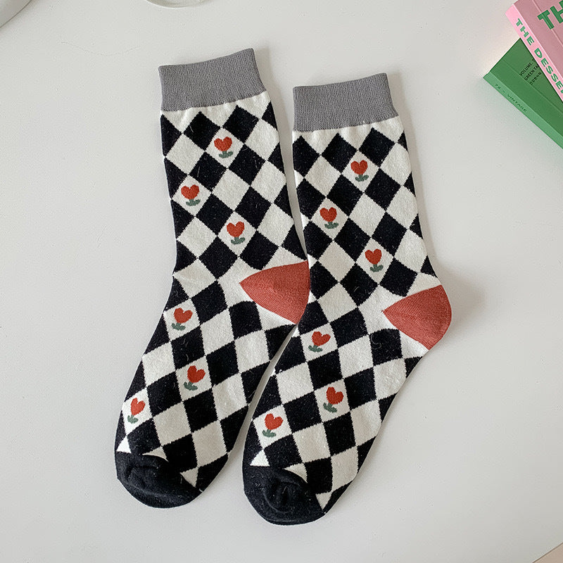 Cute Patterned Crew Socks for Women | Soft Cotton Casual Socks