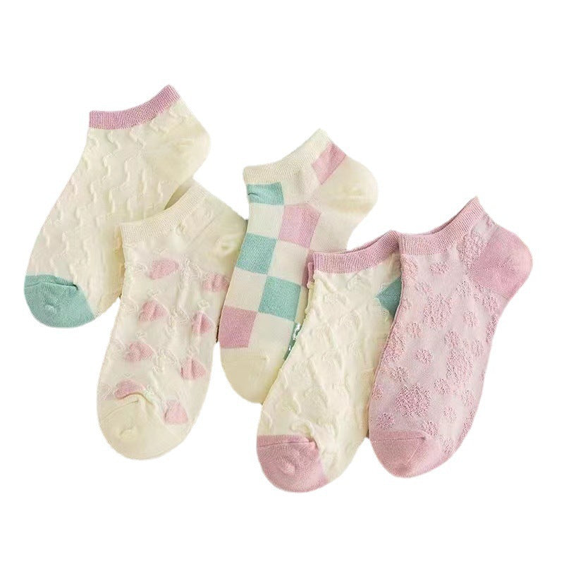 Cute Pastel Ankle Socks for Women | Breathable Cotton Low Cut