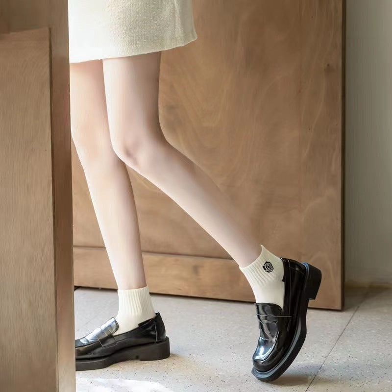Embroidered Ankle Socks for Women | Black White Cotton Casual Socks