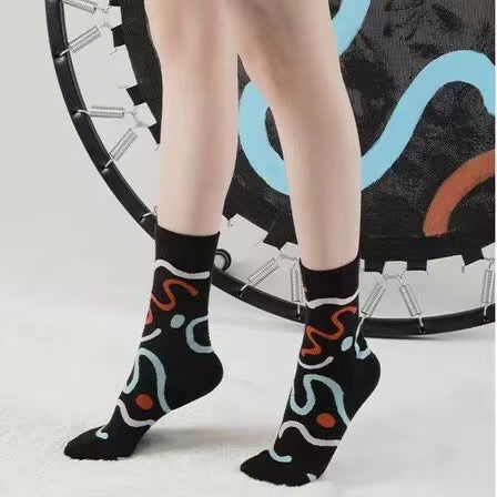Trendy Abstract Patterned Crew Socks for Women | Novelty Casual Socks