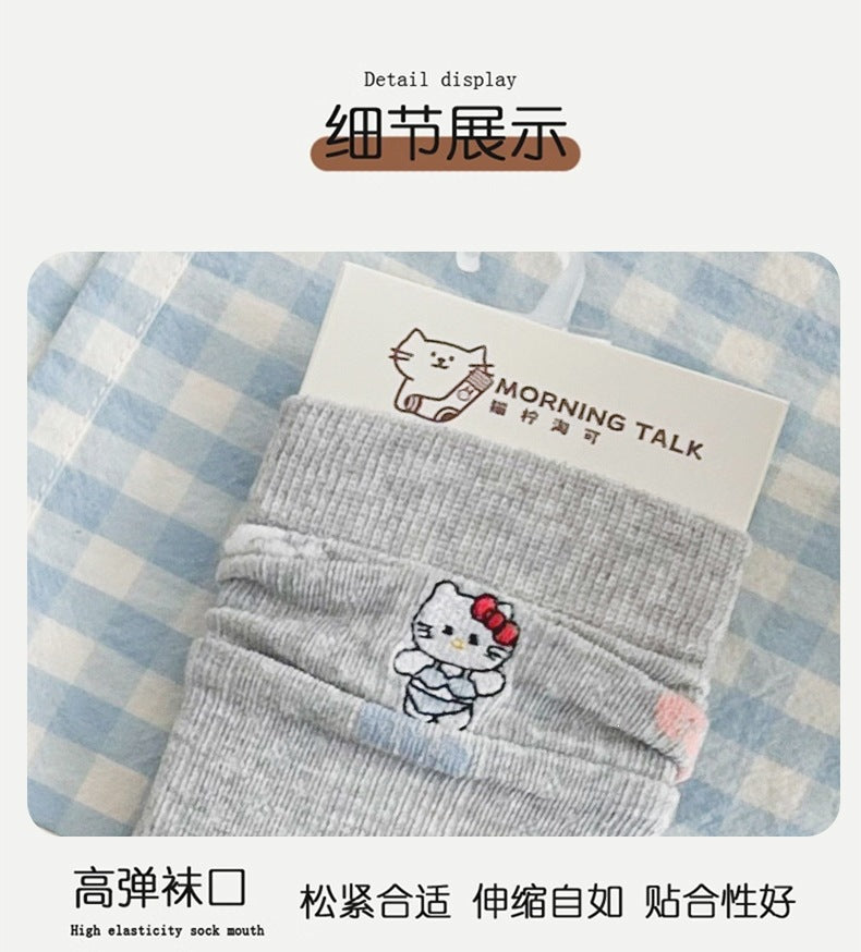 Cute Embroidered Cat Cotton Crew Socks for Women