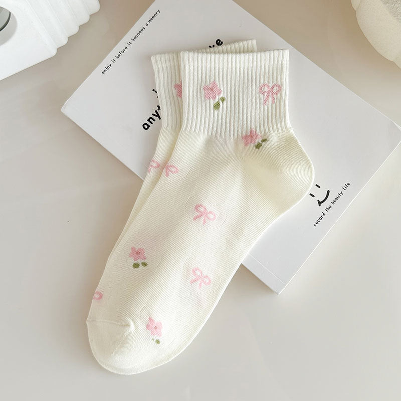 Dainty Floral Ankle Socks for Women | Breathable Everyday Socks