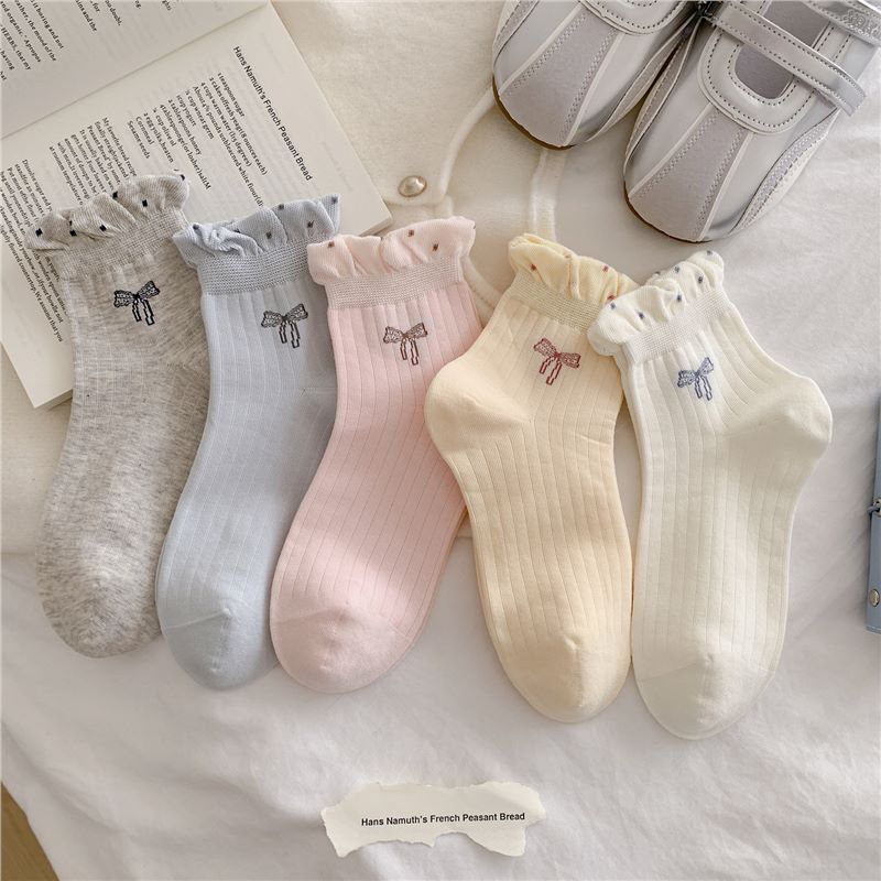 Cute Bow Ruffle Ankle Socks for Women | Balletcore Thin Warm Weather Socks