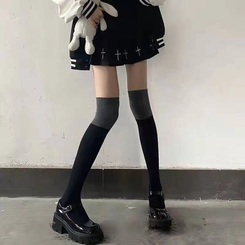 Women's Black Grey Color Block Knee Socks | Trendy Everyday Wear