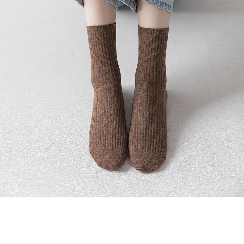 Ribbed Cotton Crew Socks for Women | Neutral Winter Slouch Socks