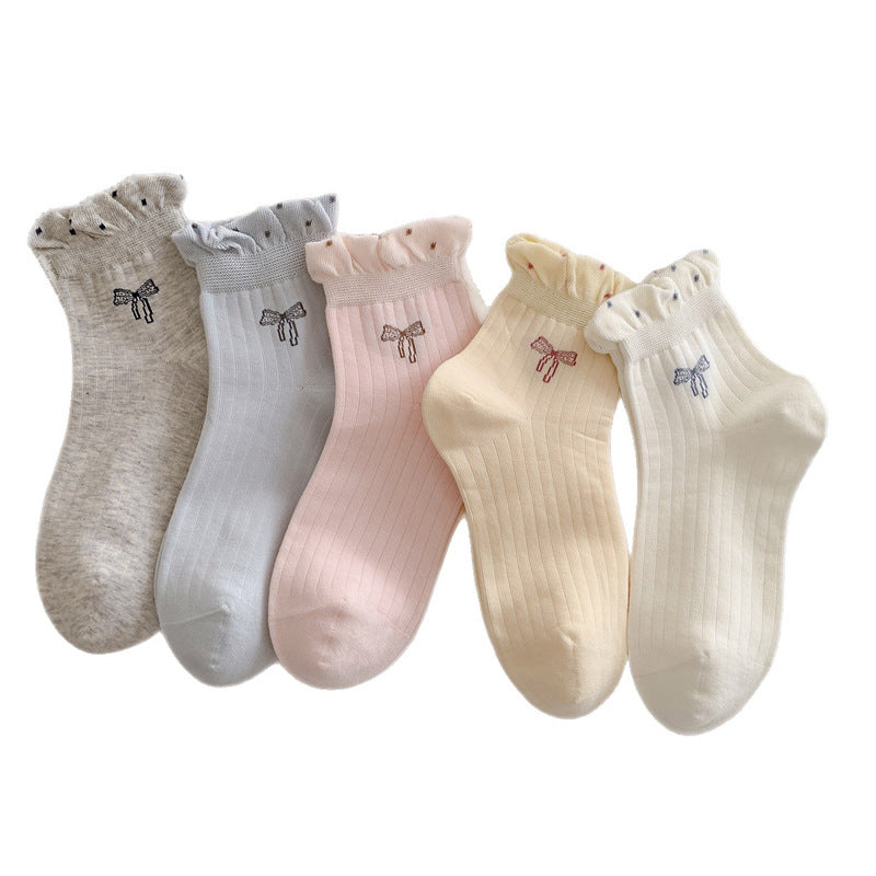 Cute Bow Ruffle Ankle Socks for Women | Balletcore Thin Warm Weather Socks