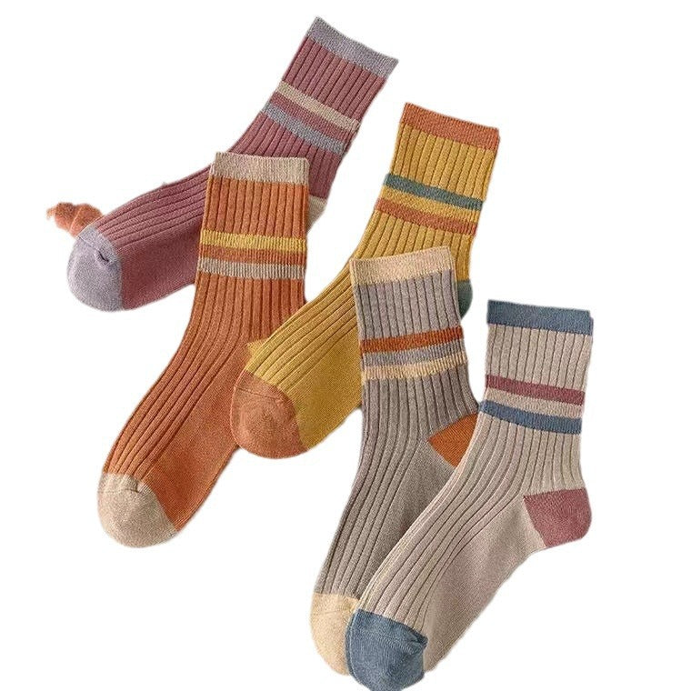 Striped Cotton Crew Socks for Women | Warm Fall Winter Casual Socks