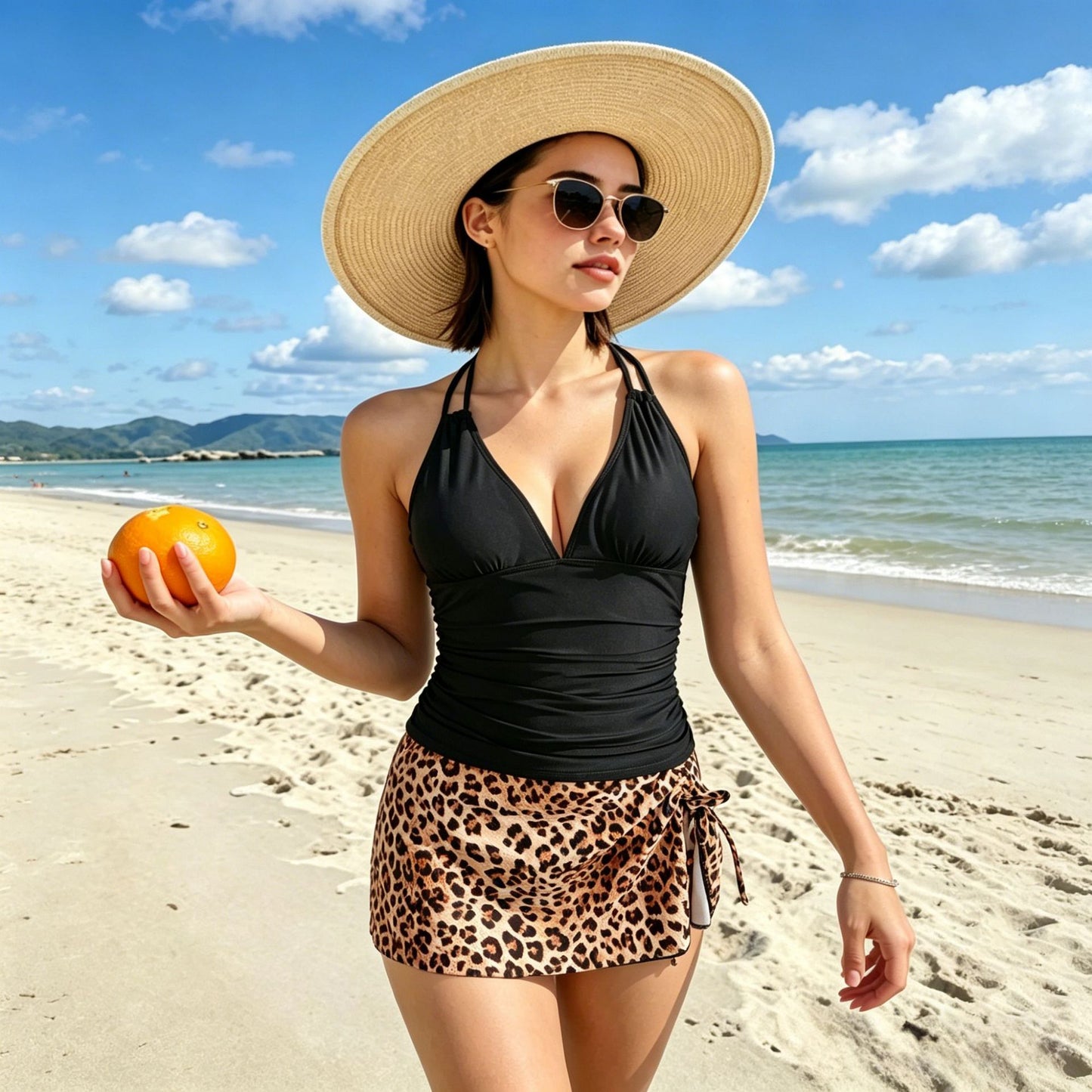 Deep V Halter Leopard Skirted Bikini Set | Women's Swimwear