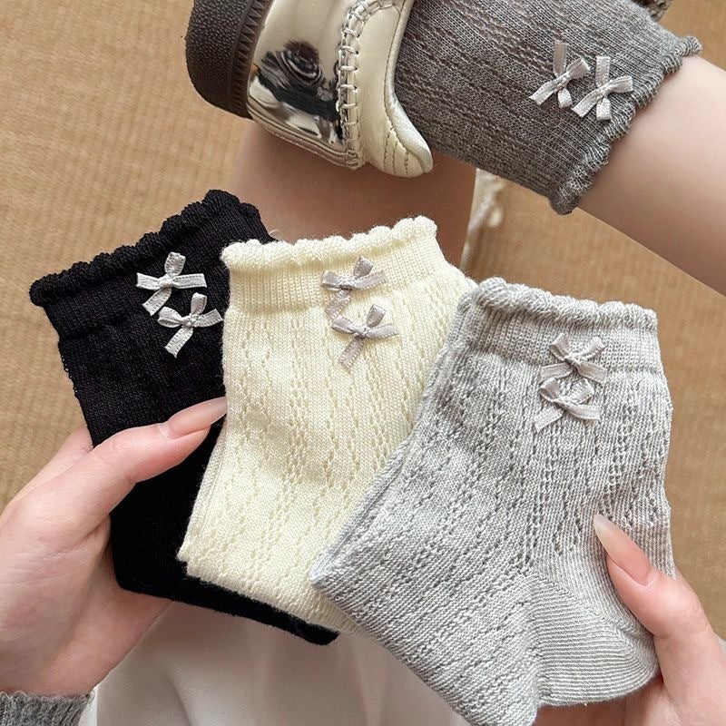 Cute Bow Ankle Socks for Women | Breathable Thin Summer Mesh