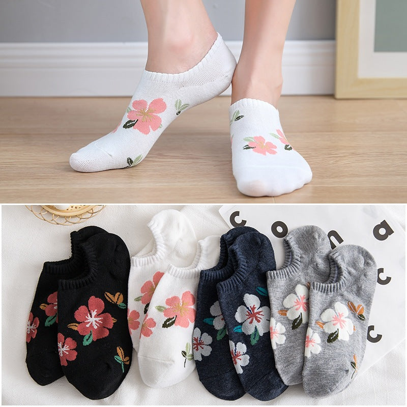 Floral No-Show Socks for Women | Soft Cotton Low Cut Socks