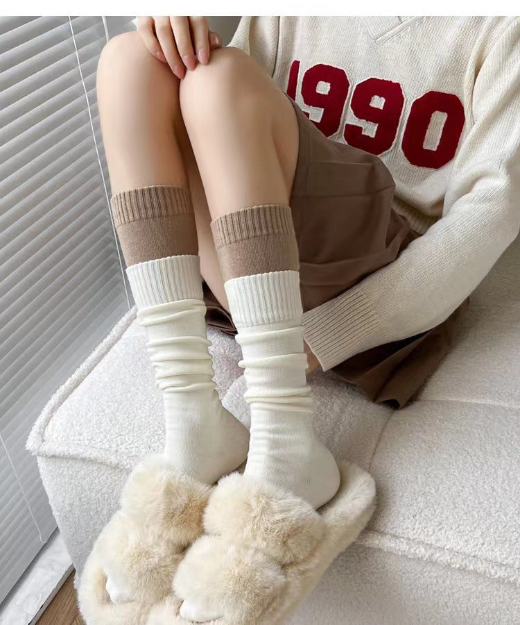 Two-Tone Double Cuff Calf Socks for Women | Slouch Knee High Socks