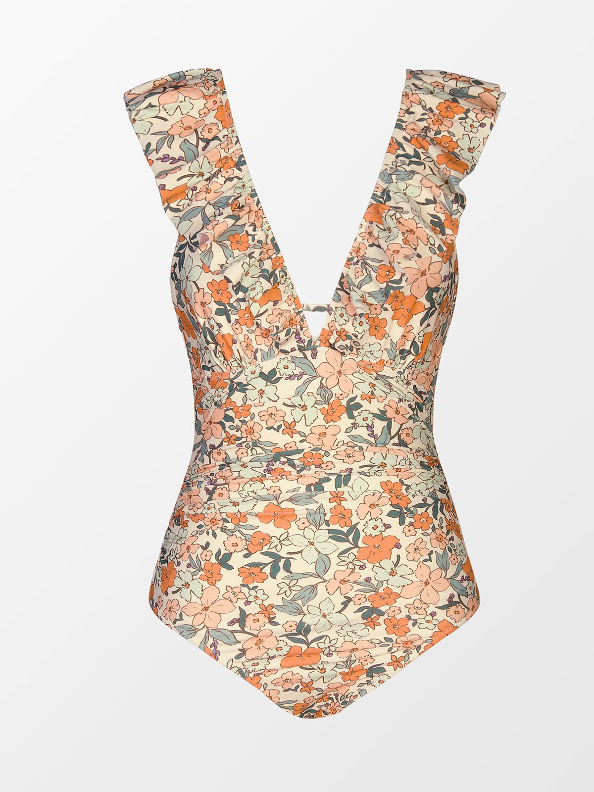 Ruffled Deep V One-Piece Swimsuit | Chic Vacation Swimwear