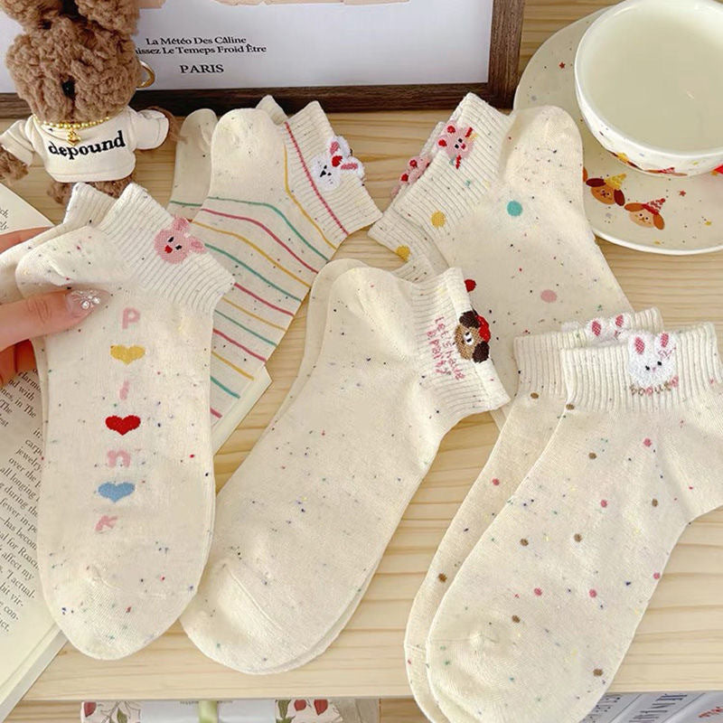 Cute 3D Cartoon Ankle Socks for Women | Speckled Cotton Low Cut
