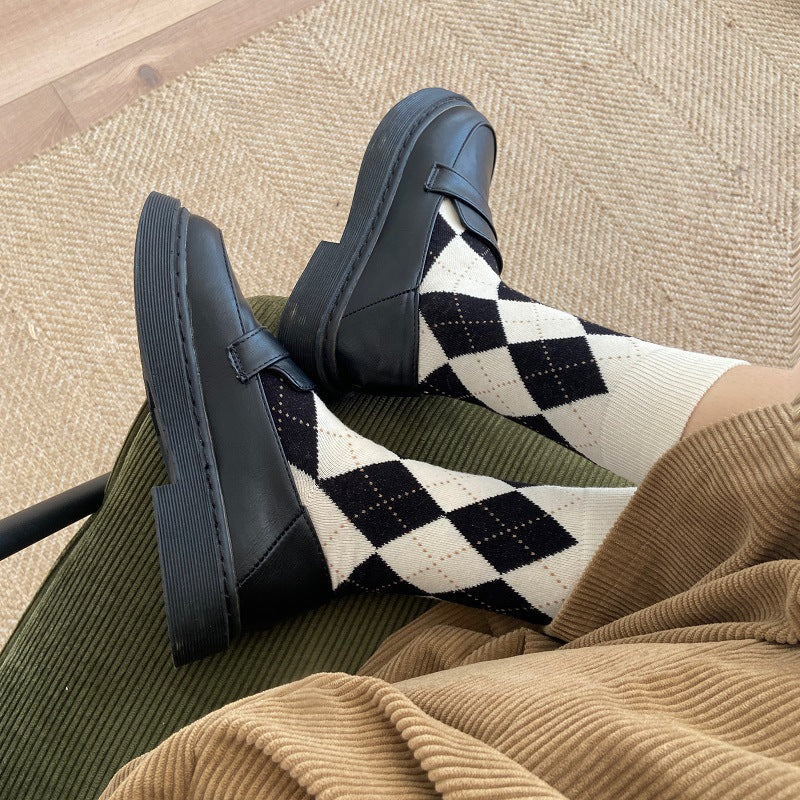 Vintage Argyle Crew Socks for Women | Retro Patterned Mid-Calf Socks