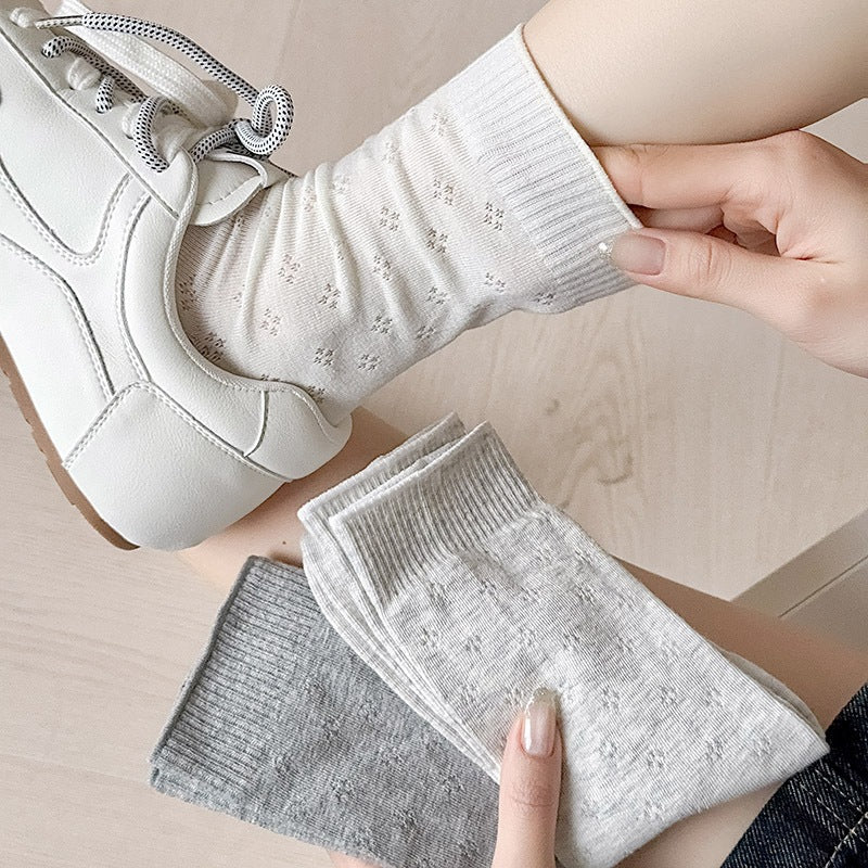 Clover Pattern Crew Socks for Women | Breathable Thin Summer Socks