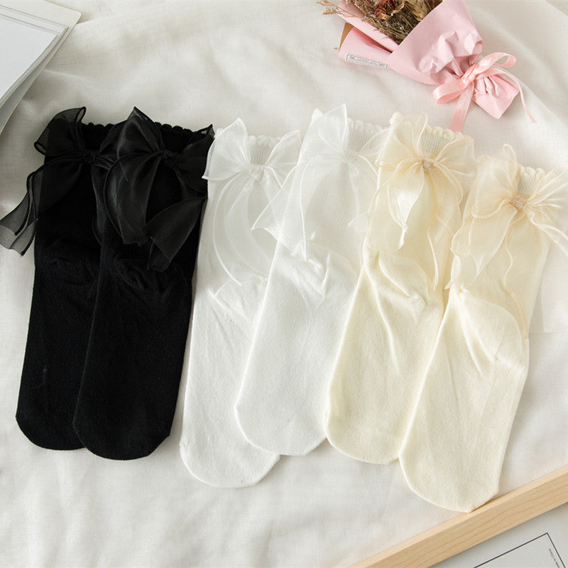 Sheer Bow Ruffle Crew Socks | Cute Lolita JK Socks for Women