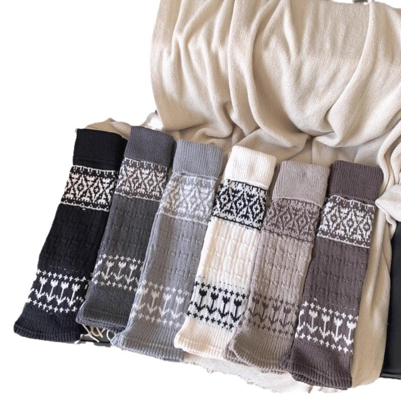 Fair Isle Knit Patterned Leg Warmers for Women