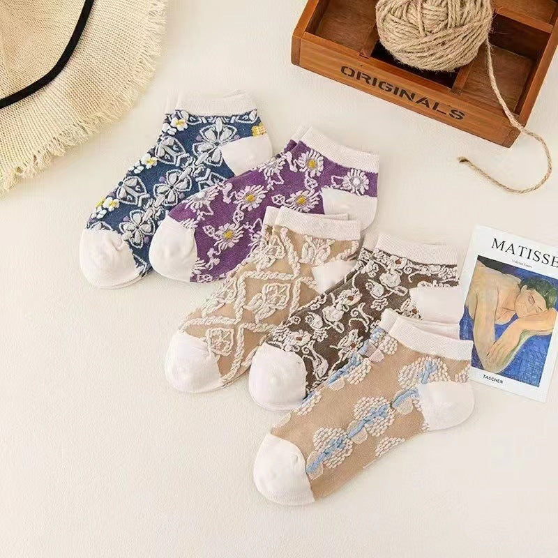 Retro Floral Ankle Socks for Women | Vintage Patterned Low Cut Socks