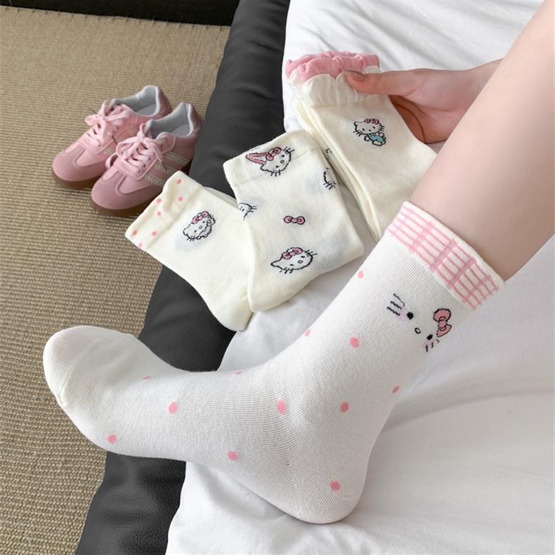 Cute Novelty Crew Socks | Kawaii Cat Print Socks for Women