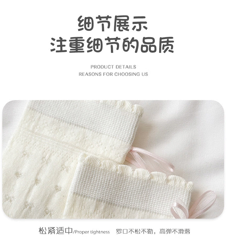 Sheer Cotton Crew Socks for Women | Bow Back Lace Trim