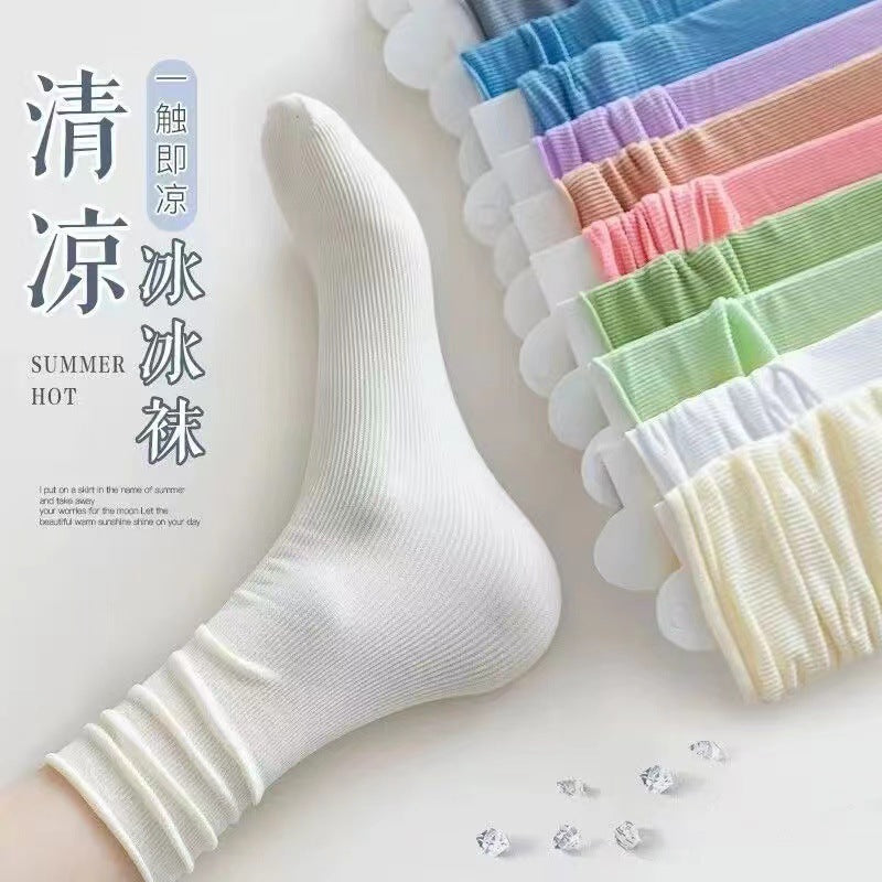 Thin Ice Silk Slouch Crew Socks for Women | Breathable Summer Solid Socks