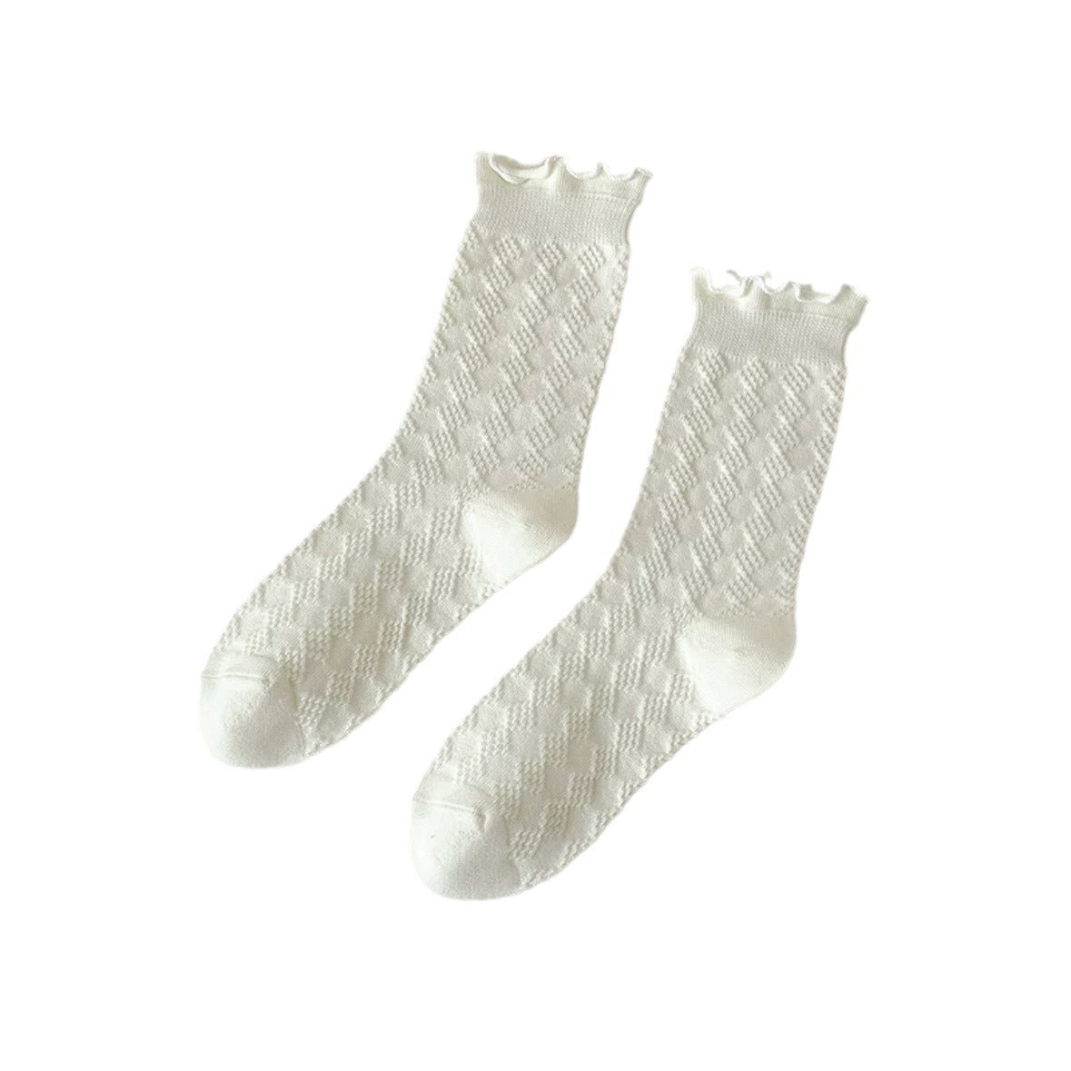 Cream Cotton Crew Socks for Women | Breathable Patterned Socks