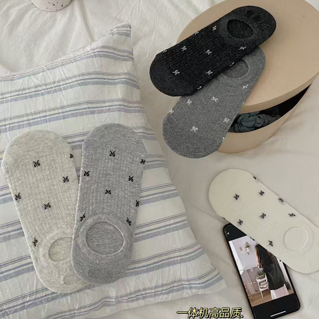 Bow No Show Socks for Women | Non-Slip Cotton Summer Socks