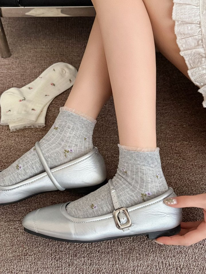 Vintage Floral Lace Ankle Socks for Women | Breathable Spring Summer Socks