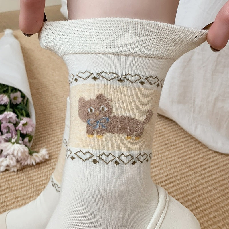 Cute Animal Print Crew Socks for Women | Retro Cotton Novelty Socks