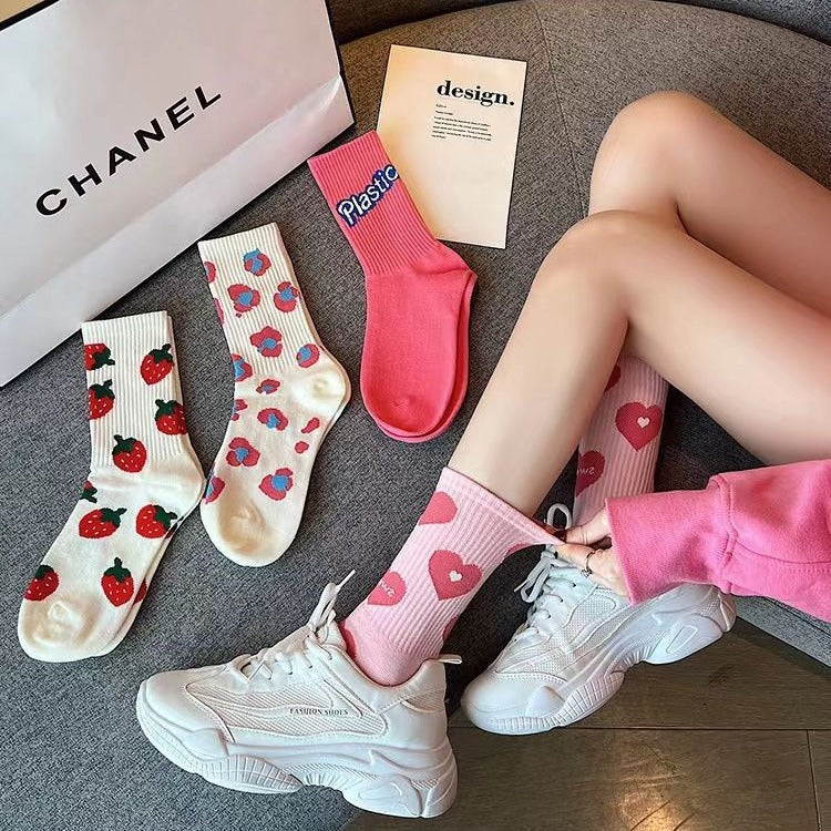 Trendy Patterned Cotton Crew Socks for Women | Cute Casual Socks