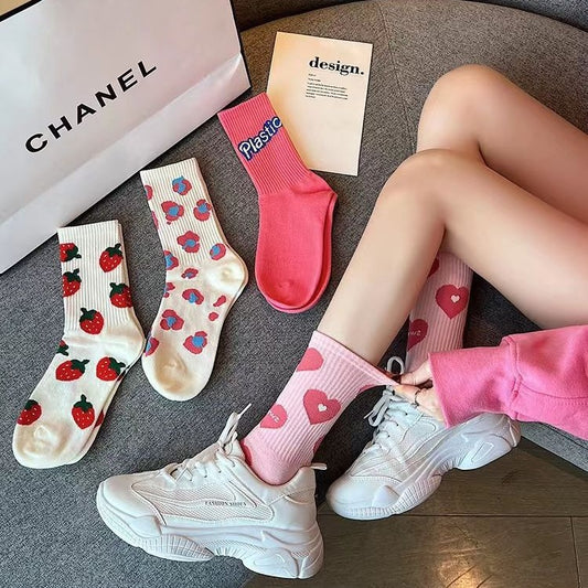 Trendy Patterned Cotton Crew Socks for Women | Cute Casual Socks