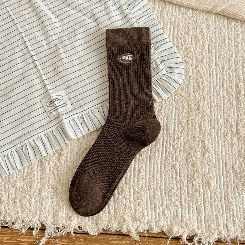 Women's Cotton Crew Socks | Embroidered Neutral Fall Socks