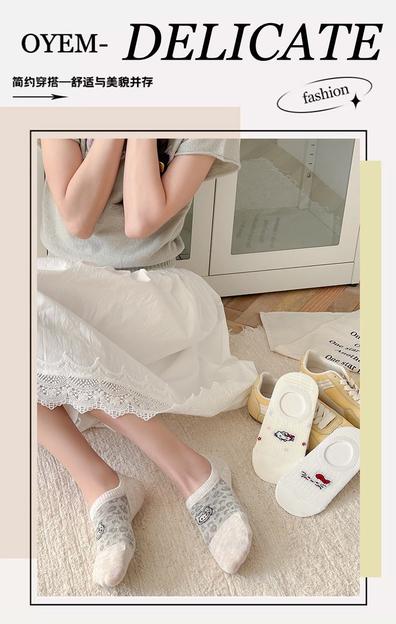 Cute Cat No-Show Socks for Women | Non-Slip Cotton Low Cut