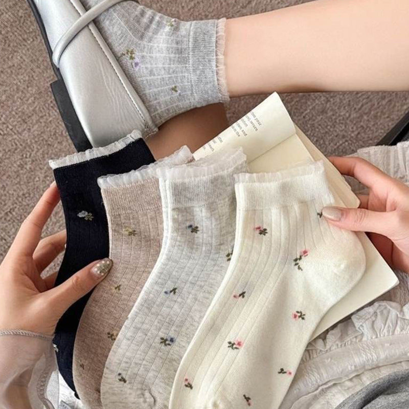 Vintage Floral Lace Ankle Socks for Women | Breathable Spring Summer Socks