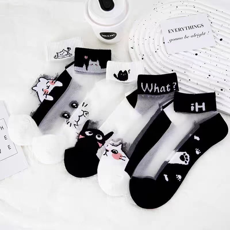Cute Cartoon Cat Sheer Ankle Socks | Summer Women's Casual Socks