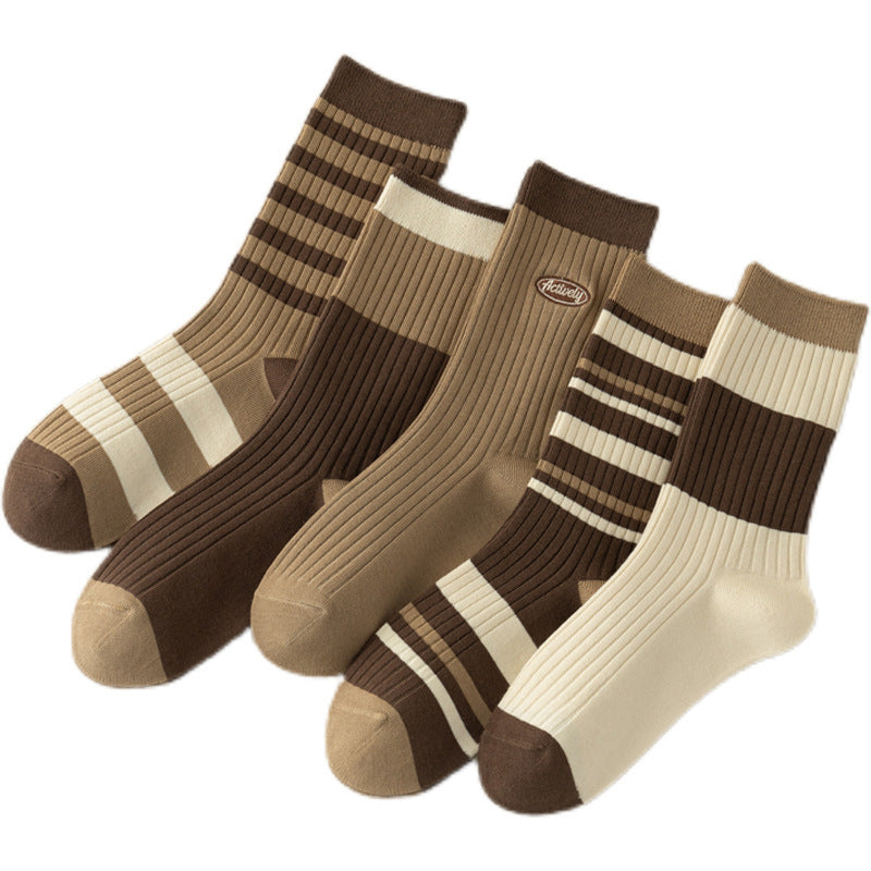 Women's Trendy Brown Crew Socks | Casual Fall Winter Mid-Calf