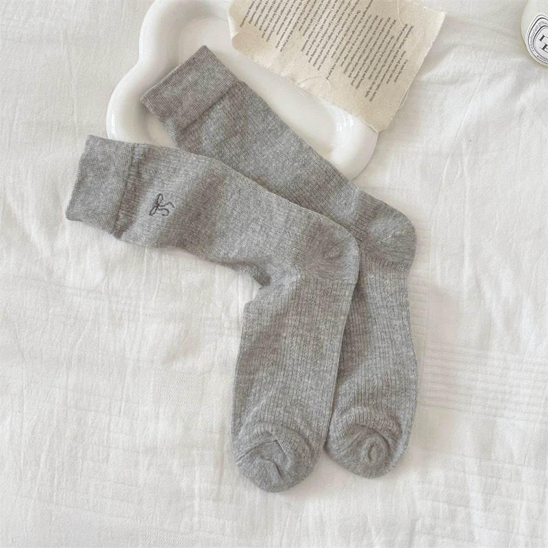 Thin Summer Ballet Bow Cotton Crew Socks for Women
