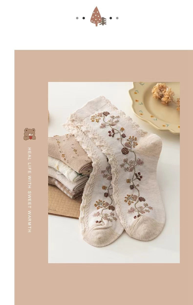 Cute Patterned Crew Socks for Women | Cotton Vintage Everyday Socks