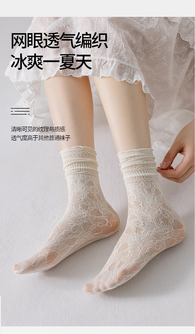 Women's Lace Slouch Crew Socks | Breathable Summer Mid-Calf Socks