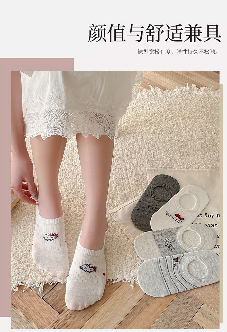 Cute Cat No-Show Socks for Women | Non-Slip Cotton Low Cut
