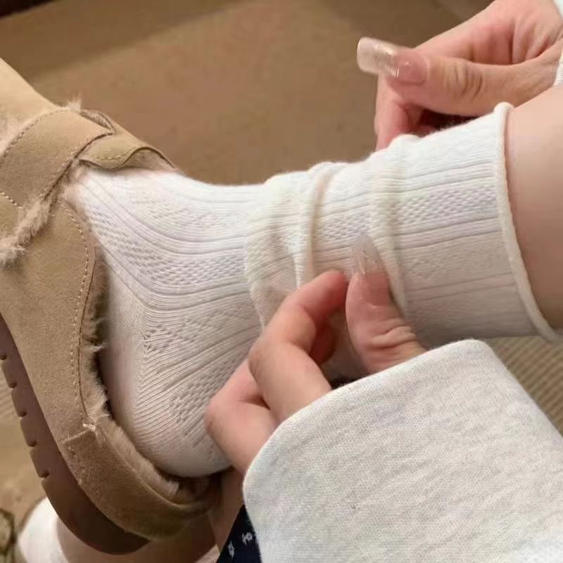 Retro Cream Roll-Top Crew Socks | Breathable Mesh Summer Socks for Women