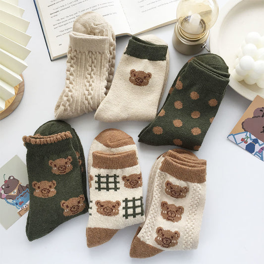 Vintage Bear Cotton Crew Socks | Cozy Winter Women's Socks