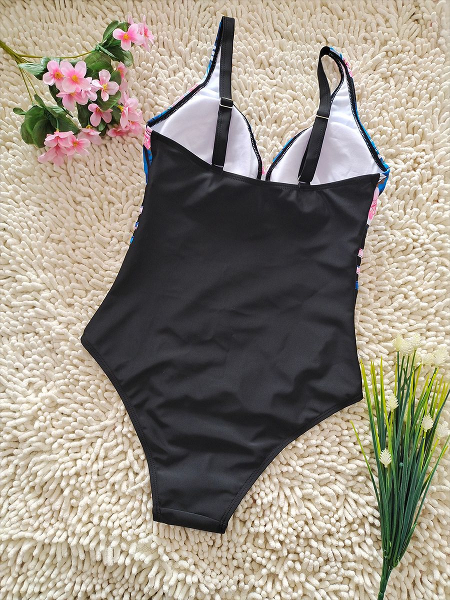 Tropical Floral V-Neck One-Piece Swimsuit | Sexy Women's Swimwear